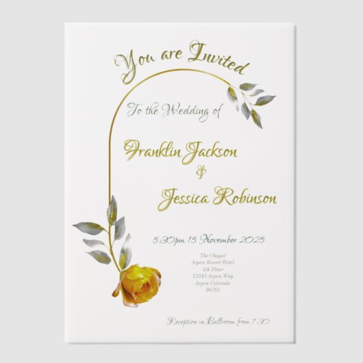 ソフトピンクと淡い色のグリーンのフローラ結婚ズ ベラム紙招待状 (正面)