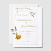 ソフトピンクと淡い色のグリーンのフローラ結婚ズ ベラム紙招待状 (オフセット)