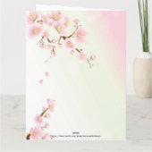 ソフトピンクと白のさくらんぼ考えるの花 サンキューカード (裏面)