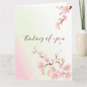 ソフトピンクと白のさくらんぼ考えるの花 サンキューカード (正面)