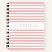ソフトピンクと白のパタストライプのーン名 ノートブック (正面)