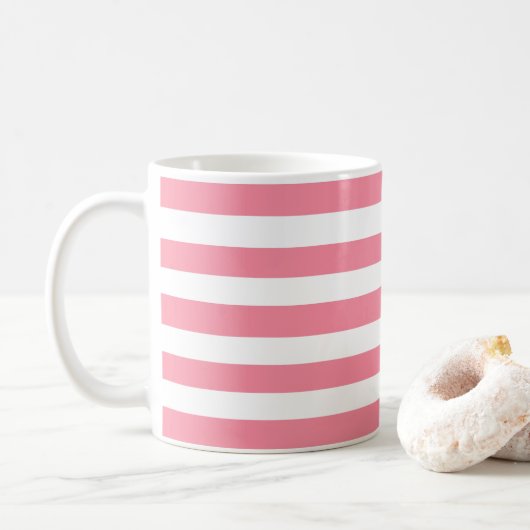 ソフトピンクと白ストライプ色 コーヒーマグカップ (ドーナツ)