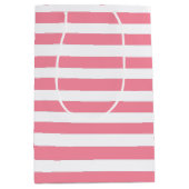 ソフトピンクと白ストライプ色 ミディアムペーパーバッグ (正面)