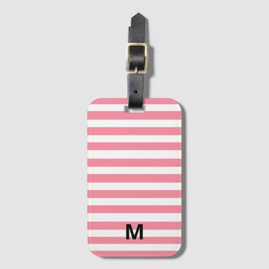 ソフトピンクと白ストライプ色 ラゲッジタグ (正面縦)
