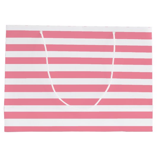 ソフトピンクと白ストライプ色 ラージペーパーバッグ (裏面)