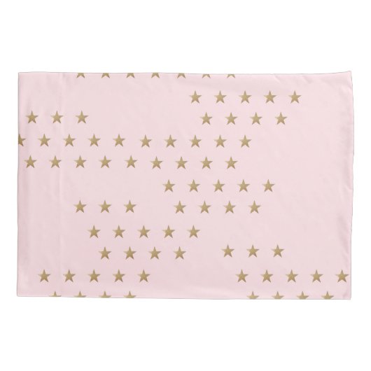 ソフトピンクと金ゴールドのスターパターンポーフ子供部屋 枕カバー (裏面-左)