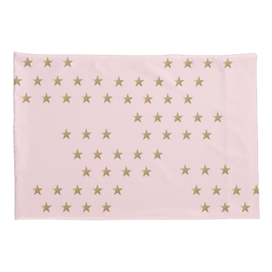 ソフトピンクと金ゴールドのスターパターンポーフ子供部屋 枕カバー (裏面-右)