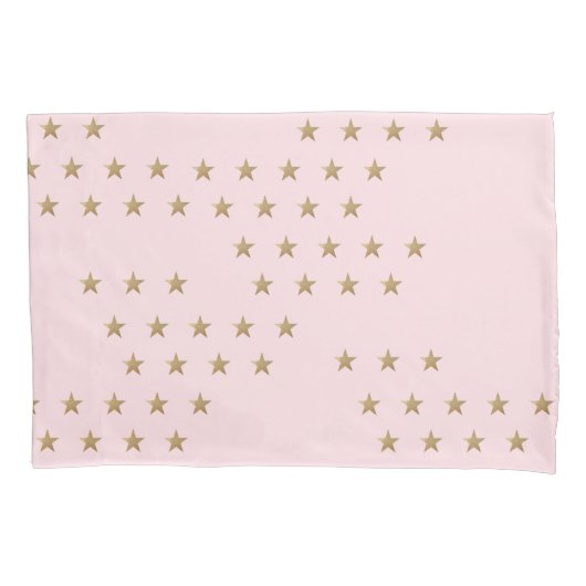 ソフトピンクと金ゴールドのスターパターンポーフ子供部屋 枕カバー (正面左)