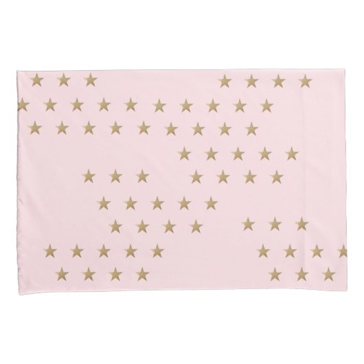 ソフトピンクと金ゴールドのスターパターンポーフ子供部屋 枕カバー (正面右)