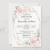 ソフトピンクと金ゴールドの幾何ブライダルシャワー 招待状 (正面)