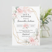 ソフトピンクと金ゴールドの幾何ブライダルシャワー 招待状 (スタンド正面)