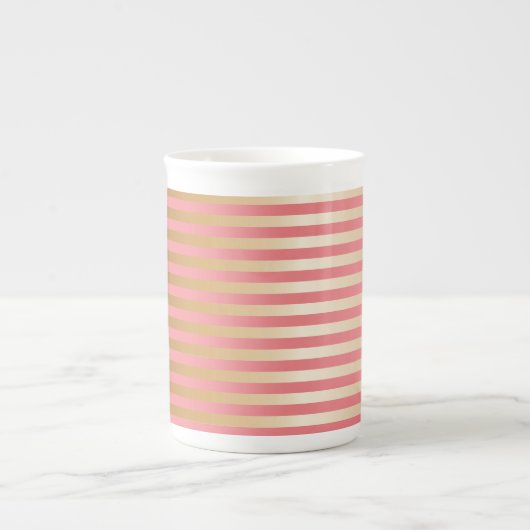 ソフトピンクと金ゴールドグラデーションストライプの ボーンチャイナマグカップ (正面)