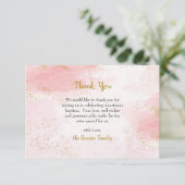 ソフトピンクと金ゴールドフェイクグリッター正統バプテスマ サンキューカード (スタンド正面)