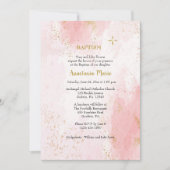 ソフトピンクと金ゴールドフェイクグリッター正統バプテスマ 招待状 (正面)