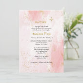 ソフトピンクと金ゴールドフェイクグリッター正統バプテスマ 招待状 (スタンド正面)