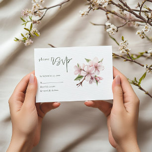 ソフトピンクのさくらんぼ花花花結婚式のsvpカード 出欠カード