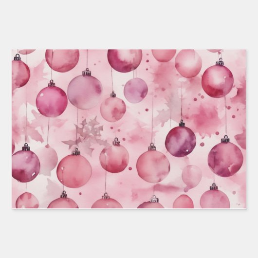 ソフトピンクのエレガンス：クリスマスオーナメント ラッピングペーパーシート (正面)
