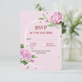 ソフトピンクのエレガントなフラワーモチーフの結婚式RSVPカード 出欠カード (スタンド正面)