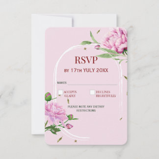 ソフトピンクのエレガントなフラワーモチーフの結婚式RSVPカード 出欠カード
