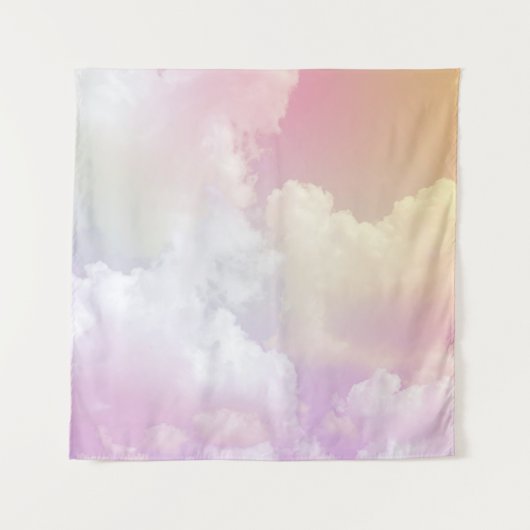 ソフトピンクのオレンジ色の空：ふわふわ タペストリー (正面)