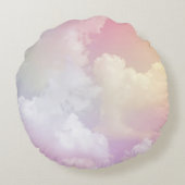ソフトピンクのオレンジ色の空：ふわふわ ラウンドクッション (裏面)