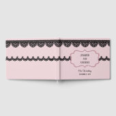 ソフトピンクのカスタムウェディングにブラックレース ゲストブック (全面)