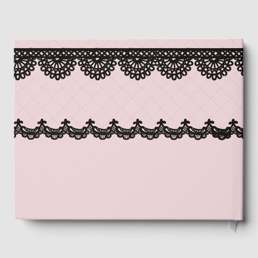 ソフトピンクのカスタムウェディングにブラックレース ゲストブック (裏面)
