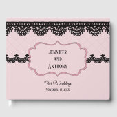 ソフトピンクのカスタムウェディングにブラックレース ゲストブック (正面)