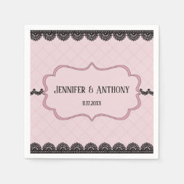 ソフトピンクのカスタムウェディングにブラックレース スタンダードカクテルナプキン