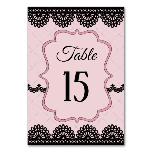 ソフトピンクのカスタムウェディングにブラックレース テーブルナンバー (正面)