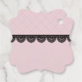 ソフトピンクのカスタムウェディングにブラックレース フェイバータグ (裏面)