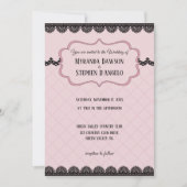 ソフトピンクのカスタムウェディングにブラックレース 招待状 (正面)