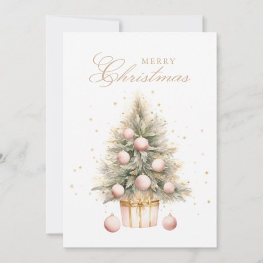 ソフトピンクのクリスマスツリーの水の色のカスタム写真 シーズンカード (正面)