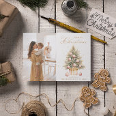 ソフトピンクのクリスマスツリーの水の色のカスタム写真 シーズンカード