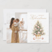 ソフトピンクのクリスマスツリーの水の色のカスタム写真 シーズンカード (正面)