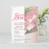 ソフトピンクのチューリップエレガント甘い16招待状 招待状 (スタンド正面)