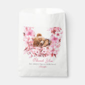 ソフトピンクのテディベア赤ちゃんシャワーありがとう フェイバーバッグ (正面)