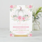 ソフトピンクのバラとカボチャの誕生日 招待状 (スタンド正面)
