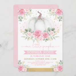 ソフトピンクのバラとカボチャの誕生日 招待状