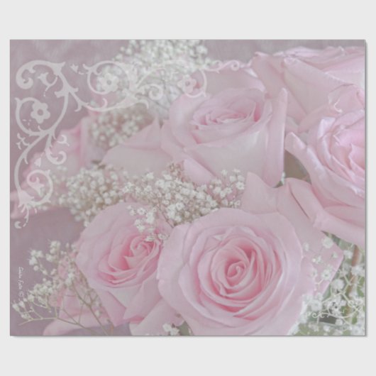 ソフトピンクのバラと赤ちゃんの息の包み紙 ラッピングペーパー (フラット)