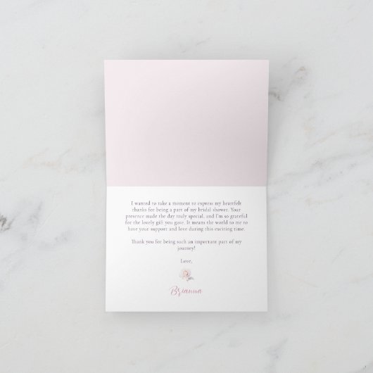 ソフトピンクのバラのエレガントな結婚前お茶会 サンキューカード (内部)