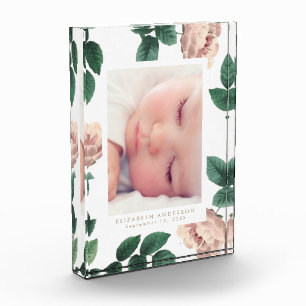 ソフトピンクのバラのヴィンテージフローラフォトブロックフレーム フォトブロック