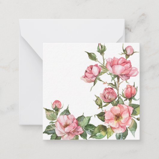 ソフトピンクのバラの水彩画 ノートカード (正面)