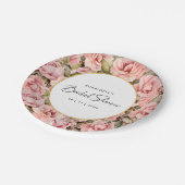 ソフトピンクのバラの花の水彩ウェディングシャワー ペーパープレート (アングル)