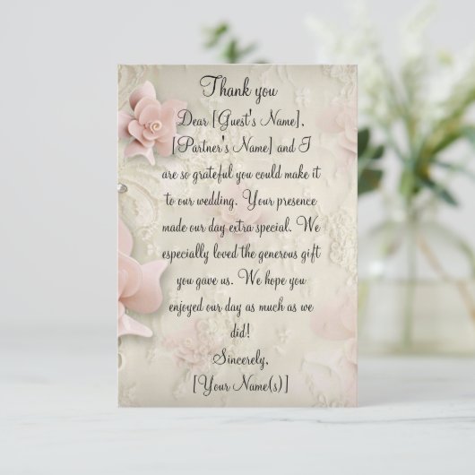 ソフトピンクのバラ結婚スの感謝状カード サンキューカード (スタンド正面)