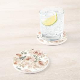 ソフトピンクのバラ 水彩画風フラワープリント ボタニカル コースター