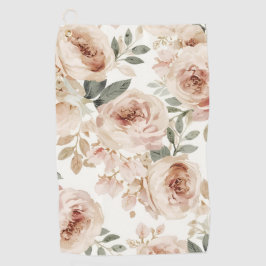 ソフトピンクのバラ 水彩花柄プリント 植物画 ゴルフタオル