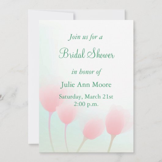 ソフトピンクのパステルチューリップ ブライダルシャワー 招待状 (正面)