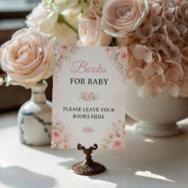 ソフトピンクのフラワーブックコーナーサイン Baby Sign ポスター