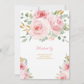 ソフトピンクのフローラと金ゴールドグリッターオ赤ちゃんシャワー 招待状 (裏面)